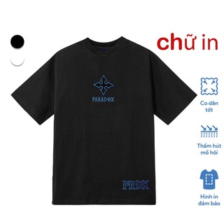 Áo thun form rộng paradox tay lỡ - unisex - chữ in - essential embroidery tee - trắng, đen