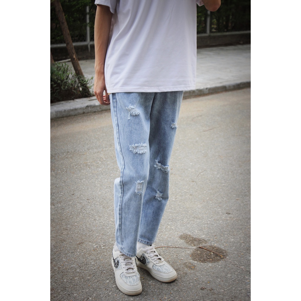 Quần jean baggy nam nữ ống rộng rách pon.mens hà nội hcm