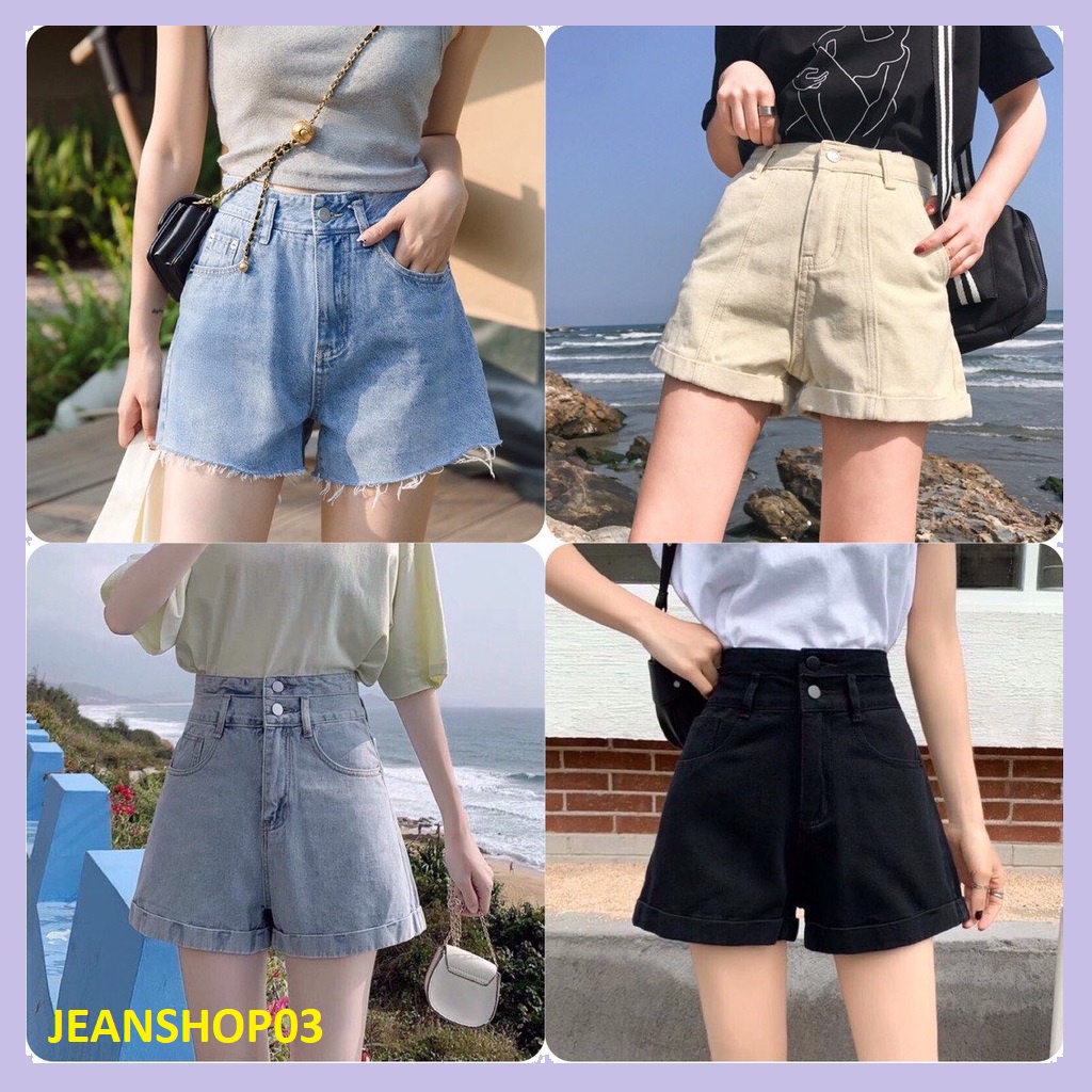 Quần sooc bò jean nữ cạp cao shorts jeans Quảng Châu phong cách Hàn Quốc sành điệu style năm 2021