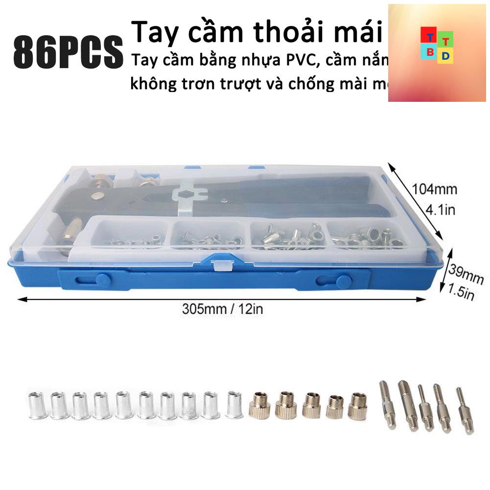 Kìm rút ốc tán Bộ 86 dụng cụ gồm đai ốc, đinh tán hệ mét và cờ lê loại M3 M4 M5 M6 M8