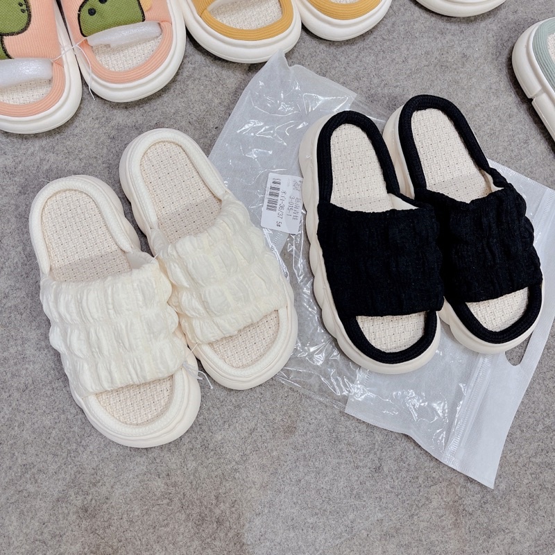 Dép đi trong nhà vải dệt cao cấp đế cói thông thoáng, Đế cao 3cm Siêu Êm ( vải bông)