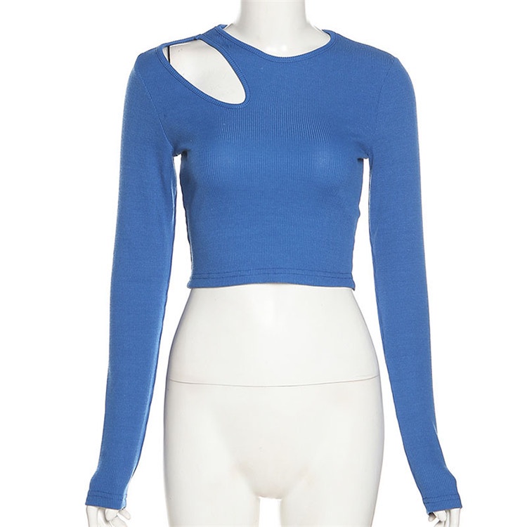 Áo kiểu croptop TODOBLACK tay dài khoét lỗ màu trơn thời trang thu đông dành cho nữ với nhiều loại tuỳ chọn