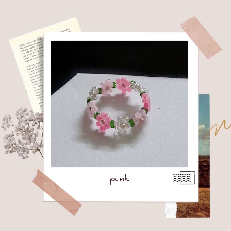 Nhẫn hạt cườm kết hoa nhí kiểu Hàn|beaded flower ring