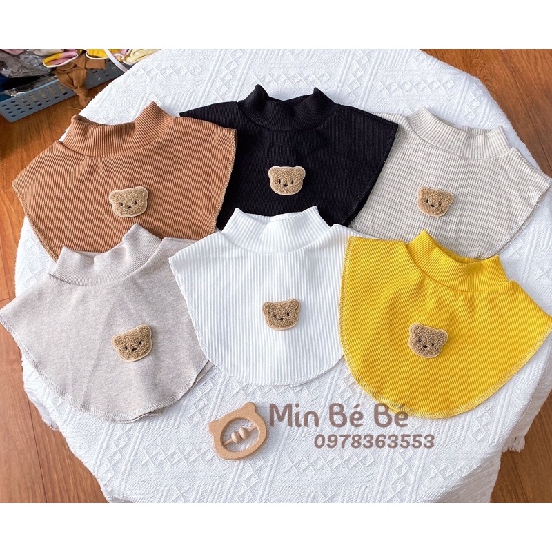 Yếm cổ 3 phân, yếm cao cổ thêu hình gấu nhỏ cho bé
