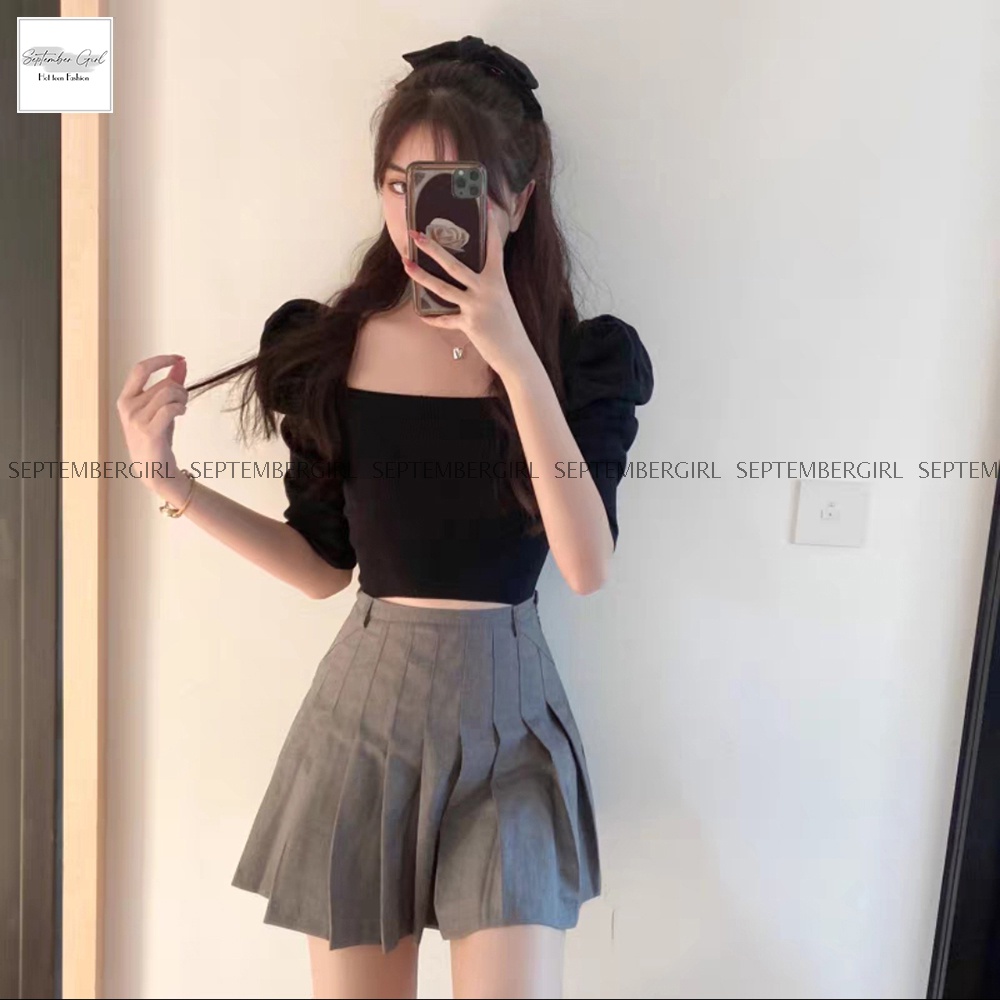 Áo croptop nữ SEPTEMBERGIRL cổ vuông tay bồng - AO TOP NU 010V1