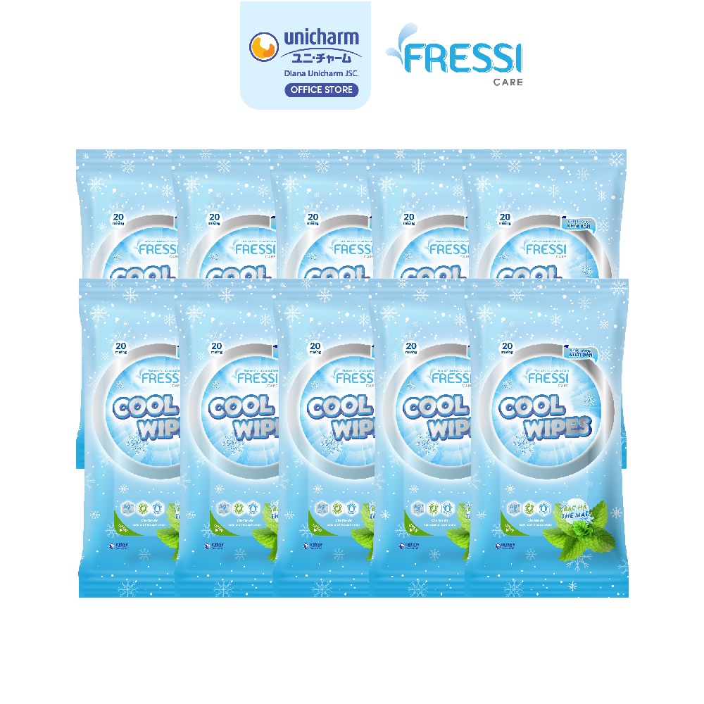 Combo 10 gói khăn ướt chăm sóc da Fressi Care Cool gói 20 miếng/gói 