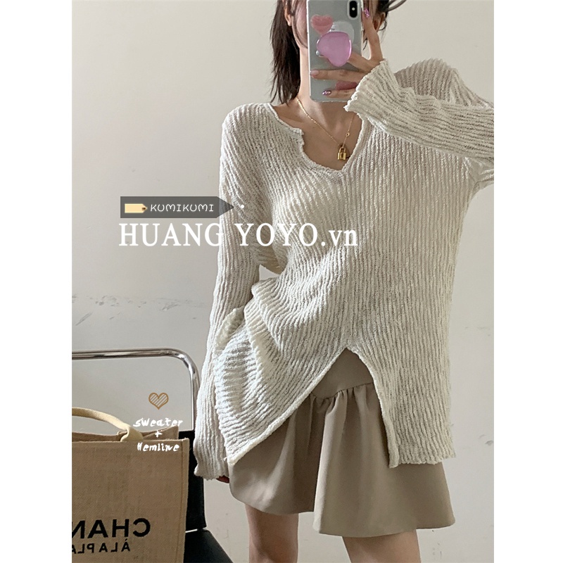 Áo nữ tay dài cổ chữ v phong cách thời trang độc đáo Hàn Quốc