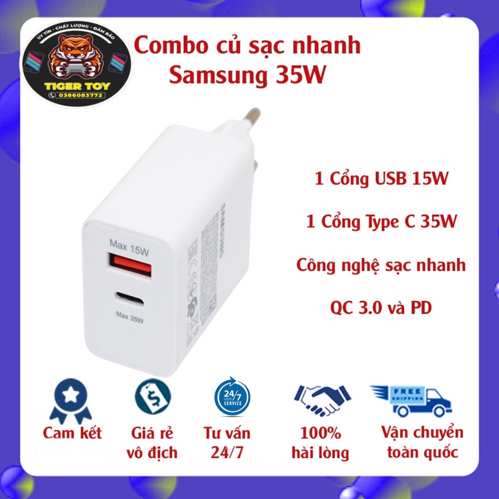 Củ sạc nhanh SS 35W bản xịn, bộ sạc nhanh S Sung có hai đầu cắm sạc 35W và 15w