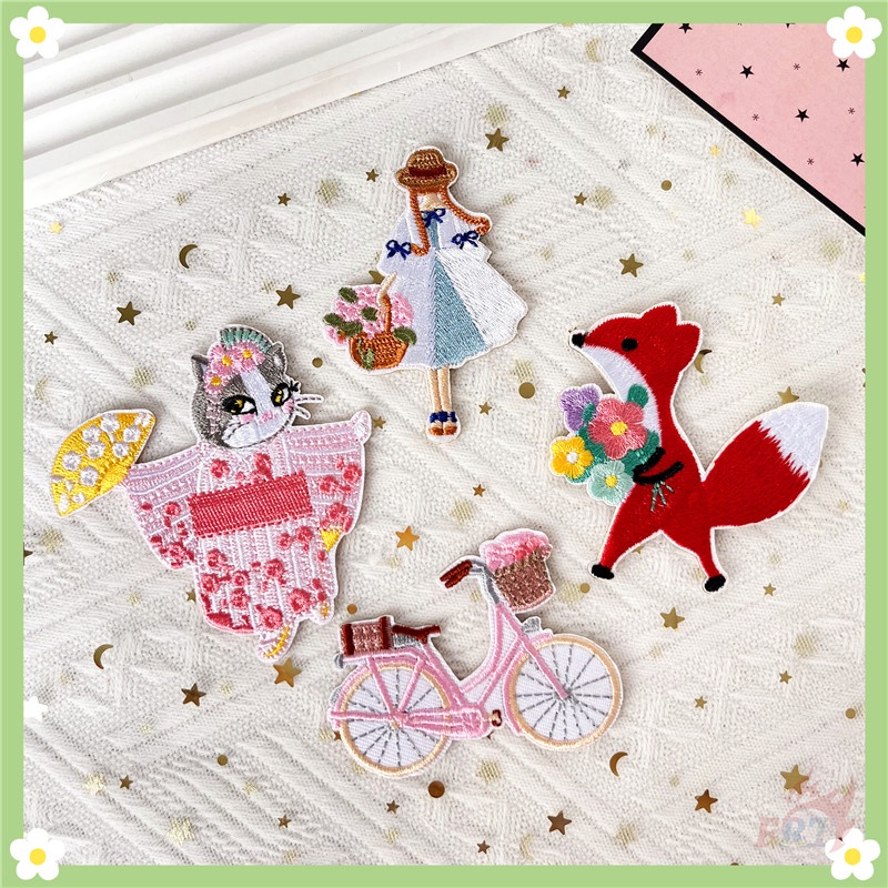 ✿ Miếng Dán Tự Dính Họa Tiết Văn Hóa Kiểu Nhật Bản Dễ Thương ✿ 1 Miếng Dán Ủi Lên Quần Áo Hình Mèo / Cáo / Hoa