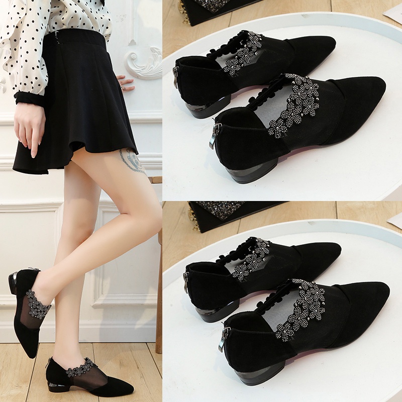 Giày Búp Bê Đế Bằng Phối Lưới Đính Đá Trang Trí Sành Điệu Thời Trang Hè 2022 Cho Nữ Size 41-42