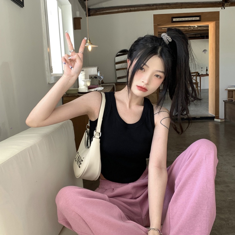 IELGY  Áo Không Tay Dáng Ngắn Phong Cách Thời Trang Mỹ Dành Cho Nữ