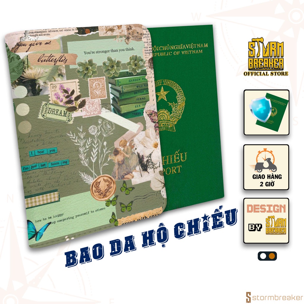 Bao Da Hộ Chiếu - Ví Đựng Passport Du Lịch  Họa Tiết Hoa Lá - Green Aesthetic - PPT220 STORMBREAKER