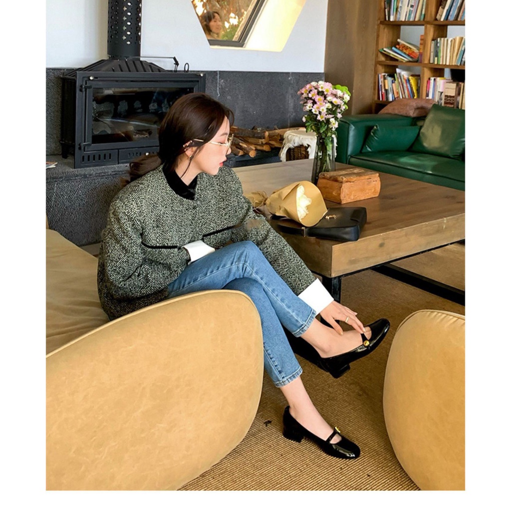Giày đế bằng giày búp bê tiểu thư mũi nhọn quai ngang đính hoa đế cao 2,5 cm phong cách sang chảnh hàng hót thu đông