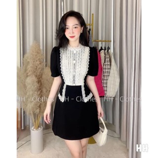 ⚡BÁN SỈ⚡Đầm nhung đen phối ren trắng
