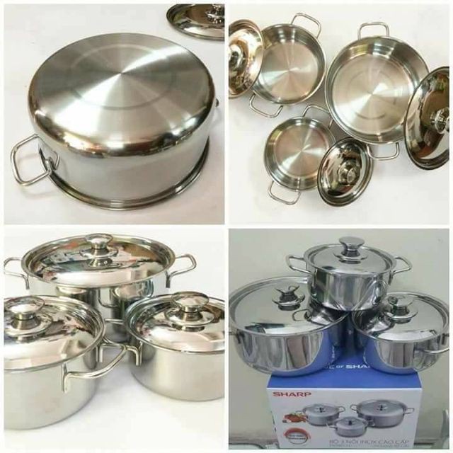 ⛔FREESHIP+⛔ Bộ nồi SHARP inox cao cấp (BỘ 3 NỒI)