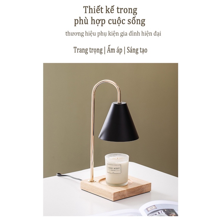 Candle warmer lamp-Đèn phòng ngủ Đèn đốt nến thơm đèn bàn,Sáp thơm phòng，Có núm chỉnh độ sáng，Đế gỗ chỉnh độ sáng to nhỏ
