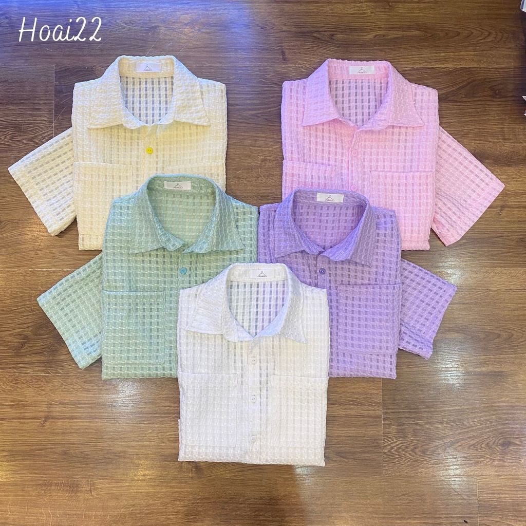 Sơ mi croptop nữ ❤️SALE❤️ Sơ mi nữ trắng -tay ngắn tông màu pastel dễ thương cute -hàn quốc