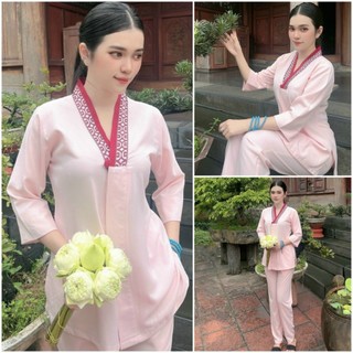 Đồ lam đi chùa # bộ lụa hàn sen 1 nút# quần áo nữ cao cấp