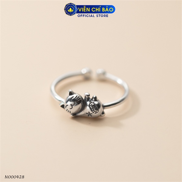 Nhẫn bạc nữ mèo chiêu tài chất liệu bạc 925 thời trang phụ kiện trang sức Viễn Chí Bảo N000428