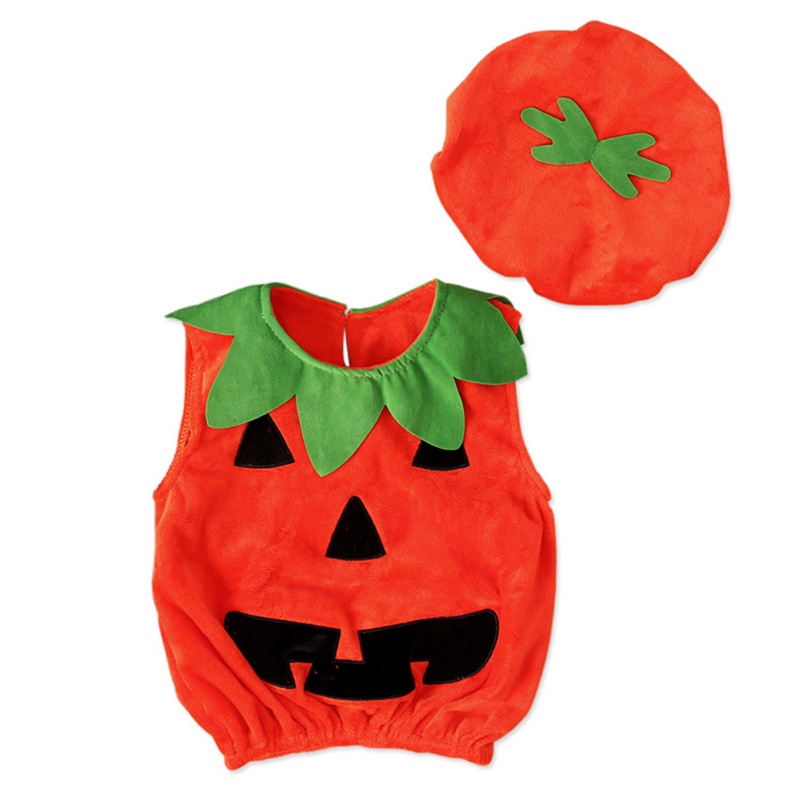 Bộ 2 Món Áo Liền Quần + Mũ Hình Bí Ngô + Băng Đô Phong Cách Châu Âu Thời Trang Halloween Cho Bé Trai Và Gái