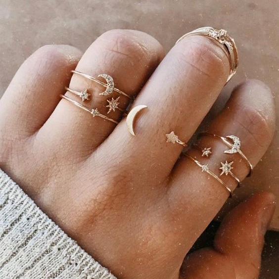 Set 10 Nhẫn Đeo Khớp Ngón Tay Đính Đá / Ngọc Trai / Ngôi Sao / Trái