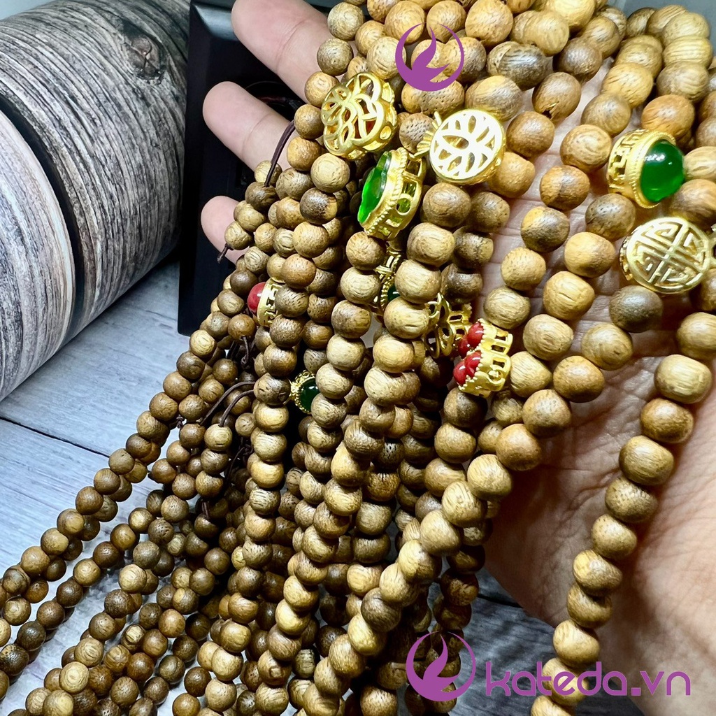 Vòng Trầm Hương Tóc Vườn 6mm 108 Hạt Mix Charm Ngọc Đồng Thau Bền Màu Tự Nhiên