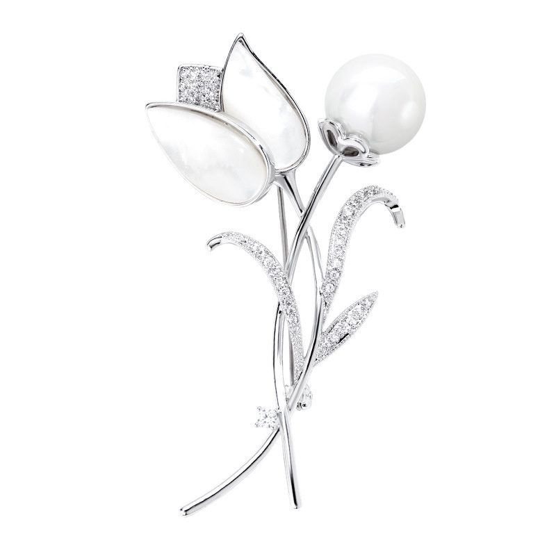 Ghim Cài Áo Hình Hoa Tulip Đính Ngọc Trai Nhân Tạo