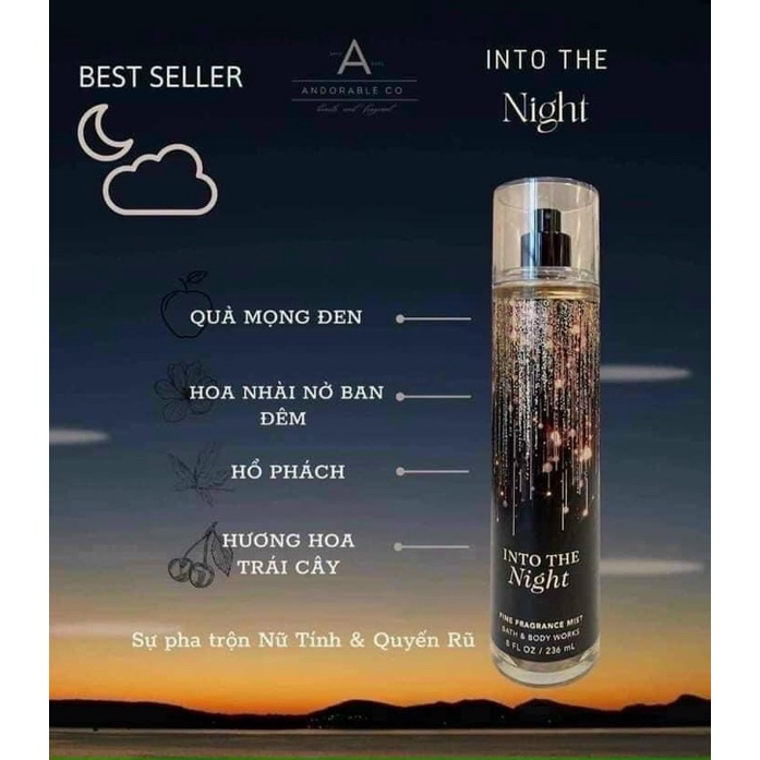 Xịt Thơm Body Mist Into The Night, Hương Thơm Gỗ Ấm Áp, Lưu Hương 24h - Chai 236ml