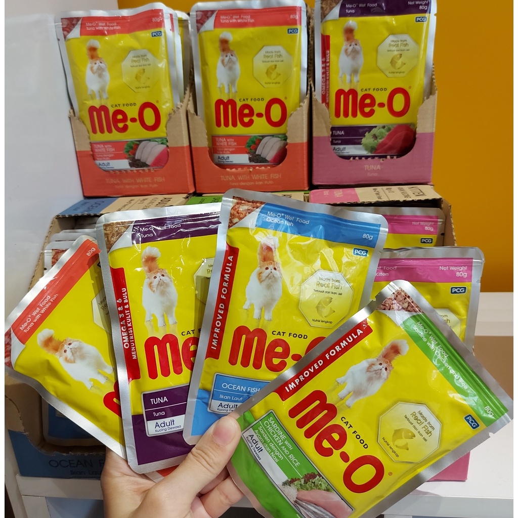 Thùng pate Me-O dinh dưỡng, khoáng chất, đủ vị cho mèo (48 gói x 80g)