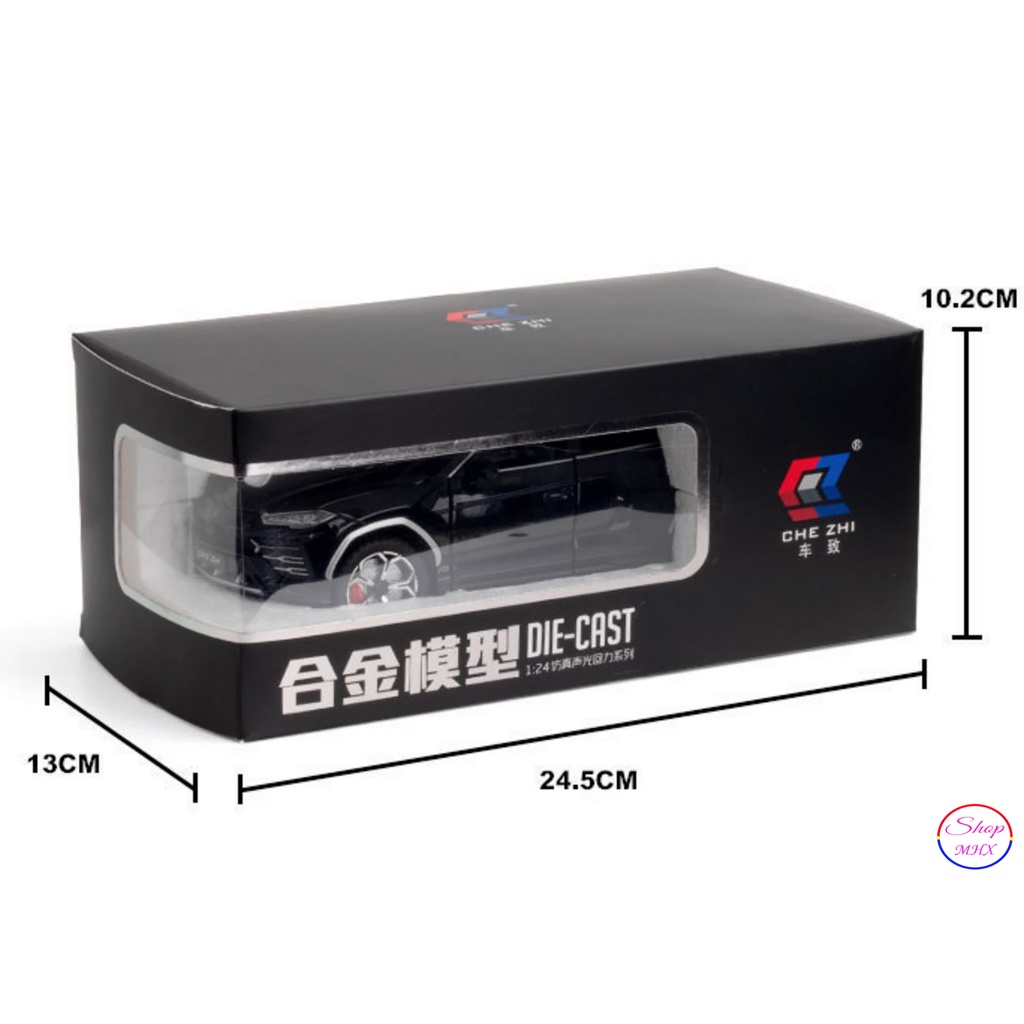 Mô hình xe sắt Lamborghini Urus TẶNG KÈM BIỂN SỐ tỉ lệ 1:24 hãng Chezhi 3 màu