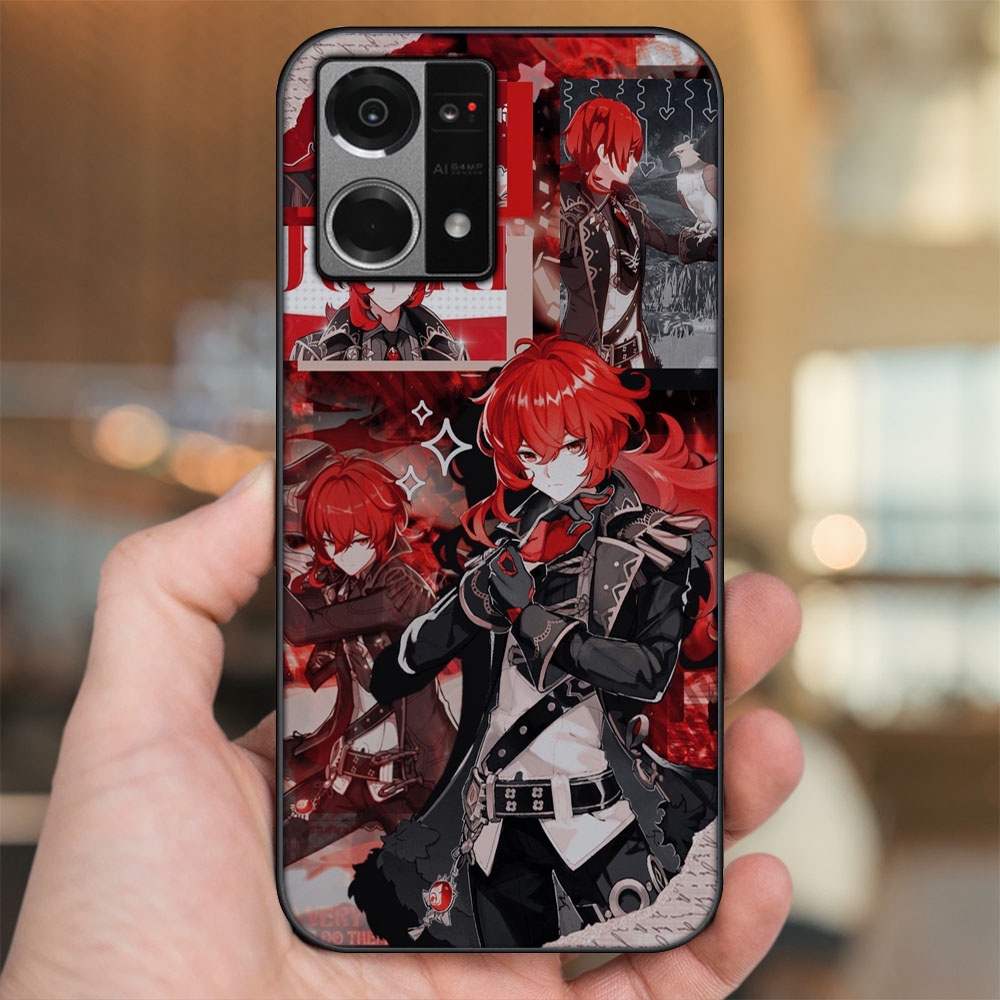 Ốp lưng Oppo Reno 7 4G viền đen in hình Diluc Genshin Impact