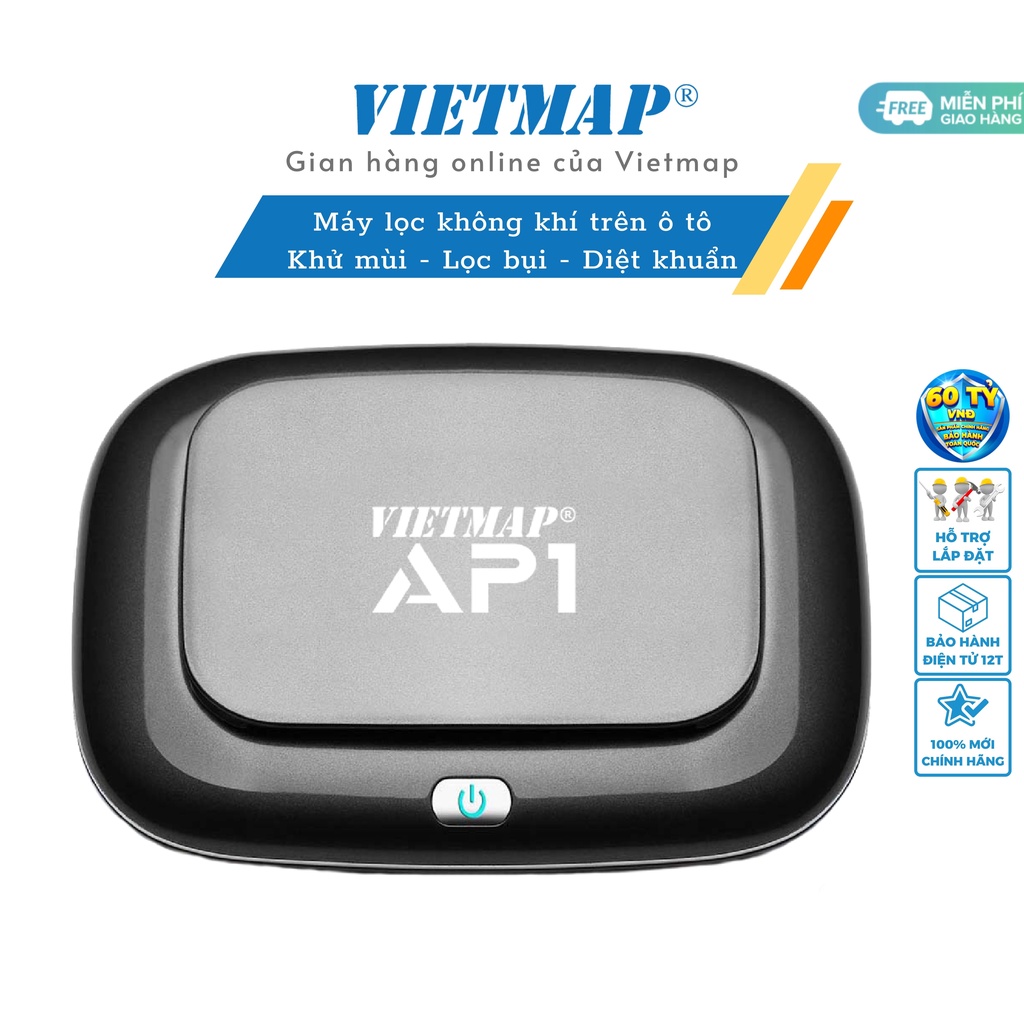 Vietmap AP1 - Máy lọc Không khí ô tô - Khử mùi iON -Diệt khuẩn- Lọc bụi PM2.5 - Hàng Chính Hãng