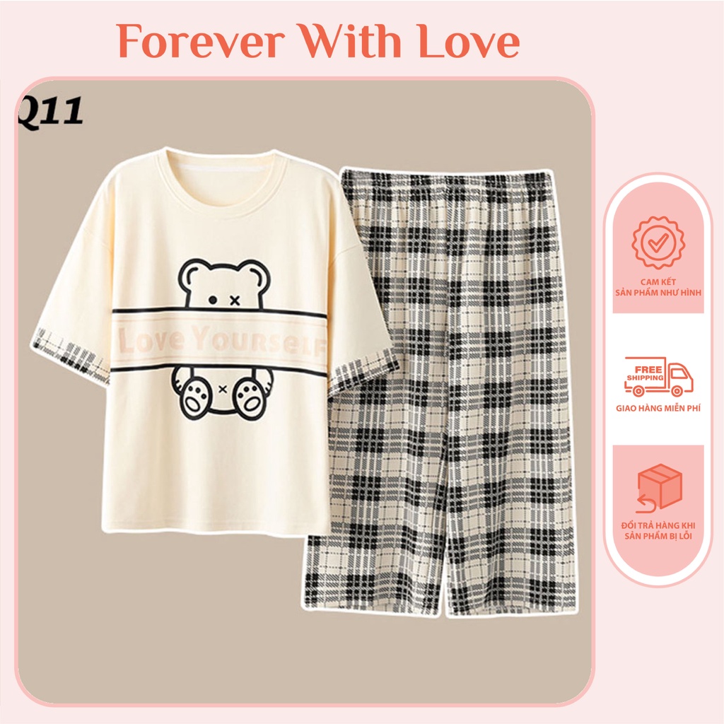 Đồ Bộ Lửng Nữ Mặc Nhà, Bộ Ngủ Cotton Mát Thời Trang Forever With Love Q01