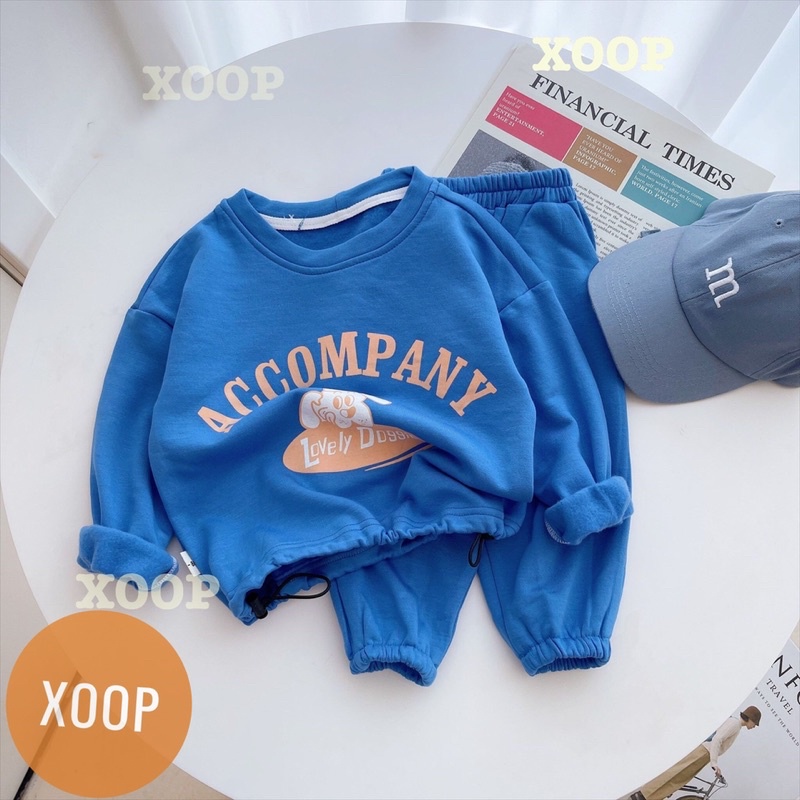 Bộ nỉ dài tay có dây rút in họa tiết ACCOMPANY cho bé ( cân nặng từ 11-28kg) BD19