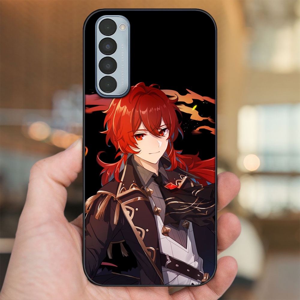 Ốp lưng Oppo Reno 4 Pro viền đen in hình Diluc Genshin Impact