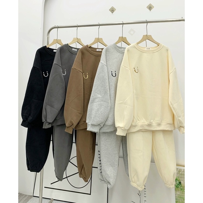 Bộ quần áo nỉ thêu oversize form rộng -Ảnh thật-SinNa