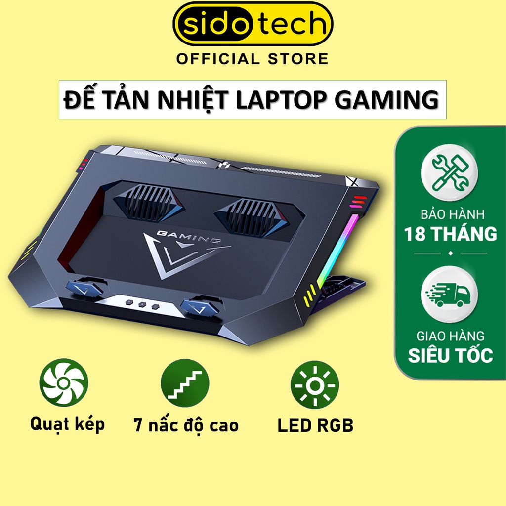 Đế tản nhiệt laptop SIDOTECH X500 quạt kép chống ồn tốc độ cao đèn LED RGB điều chỉnh độ cao 7 mức tương thích 18 inch