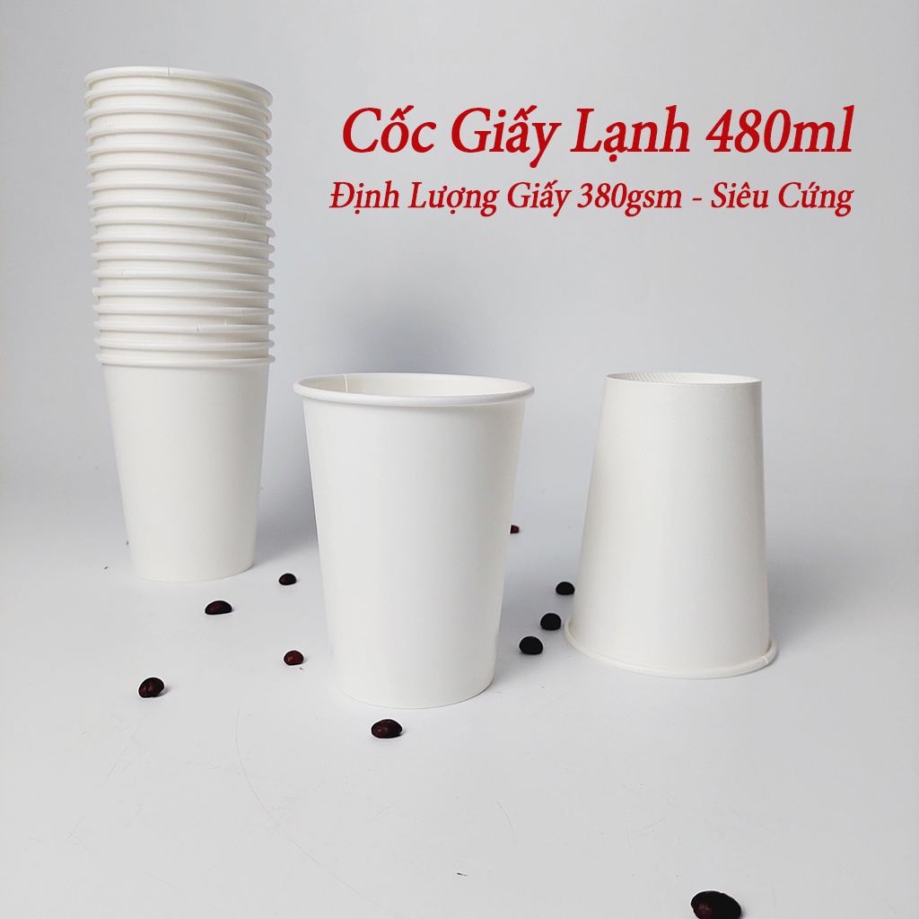 50 Cốc Giấy Siêu Cao Cấp ECO 480ml - 16oz Trắng Trơn Kèm Nắp NHẬP KHẨU HÀN QUỐC
