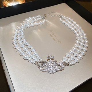 Dây chuyền choker 3 dây ngọc mặt vương miệng đính đá