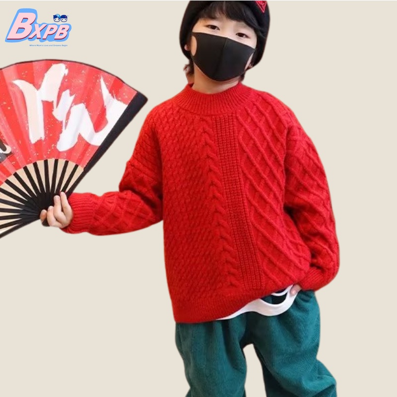 Áo Sweater Cổ Tròn Dáng Rộng Thoải Mái Thời Trang Năm Mới Cho Bé 3-15 Tuổi