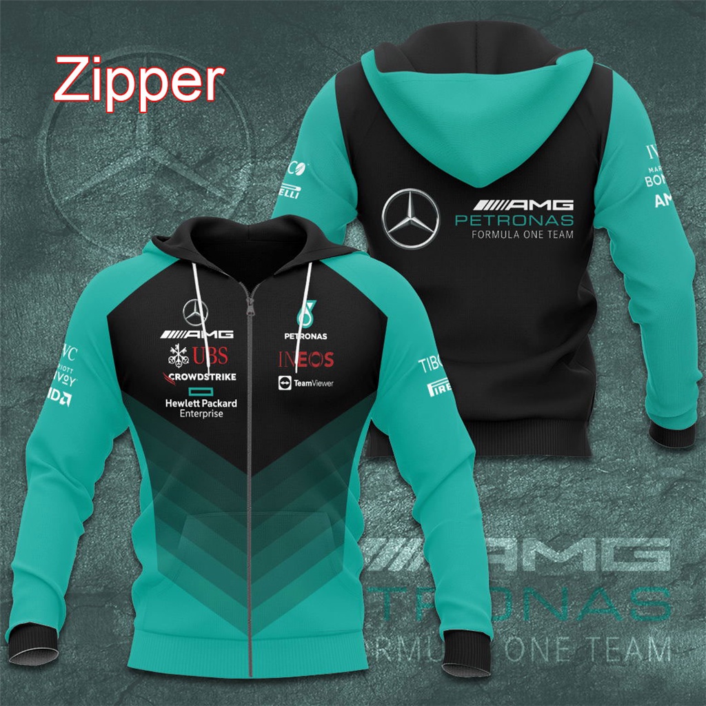 Áo Khoác Hoodie Có Khóa Kéo In Logo Mercedes AMG Petronas F1 Thời Trang Mùa Xuân Cho Bé Trai Và Gái