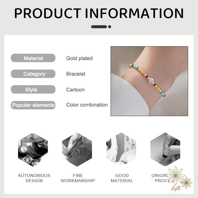 Vòng Tay Chuỗi Hạt Bạc Nhiều Màu Mặt Hình Trái Tim/Gấu/Mặt Cười Cho Nữ