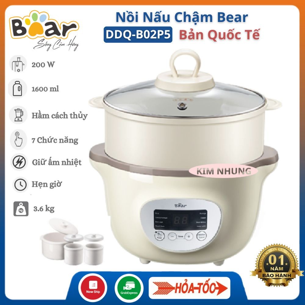 Nồi nấu chậm Bear 1,6L SUBE002 bản quốc tế - Tặng 3 thố sứ cao cấp đa năng , ninh , cách thủy , hầm cháo cho bé xịn