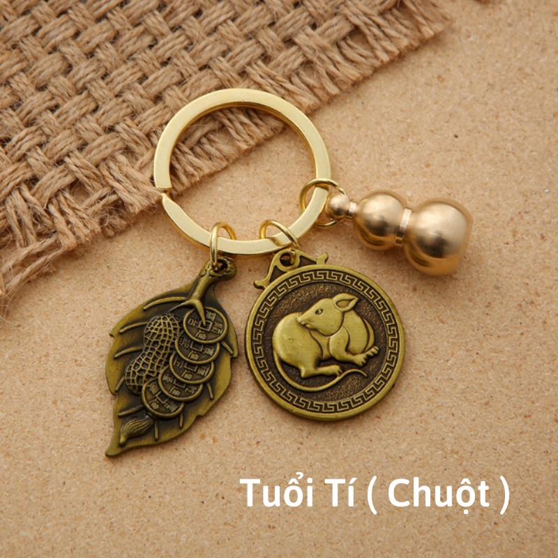[TUỔI CHUỘT] Móc Khóa 12 Con Giáp Đồng Thau