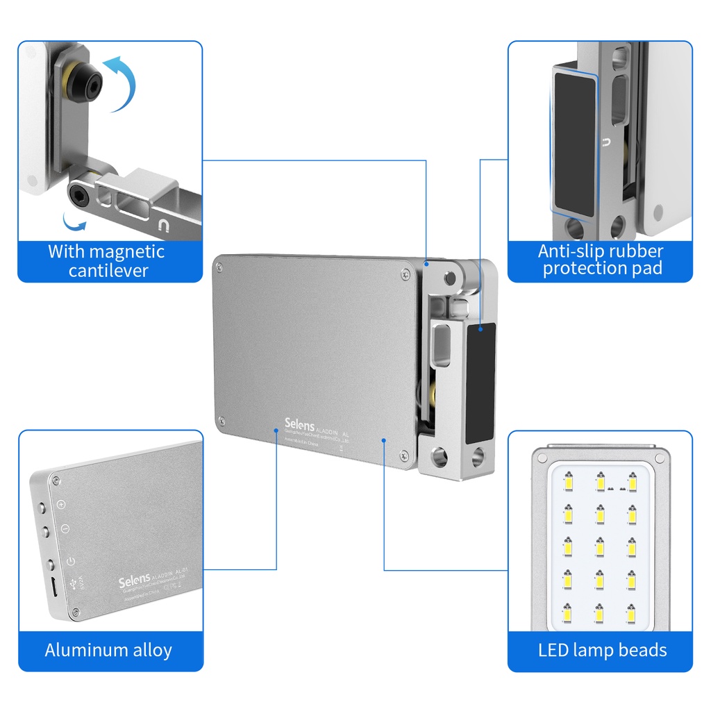 Bộ đèn LED từ tính SELENS AL-01 5500K USB DSLR hỗ trợ quay video cho studio chụp ảnh