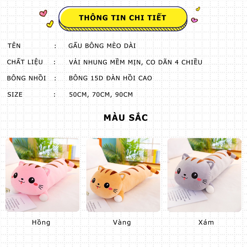 Gấu bông gối ôm mèo dài -Thú nhồi bông sang trọng