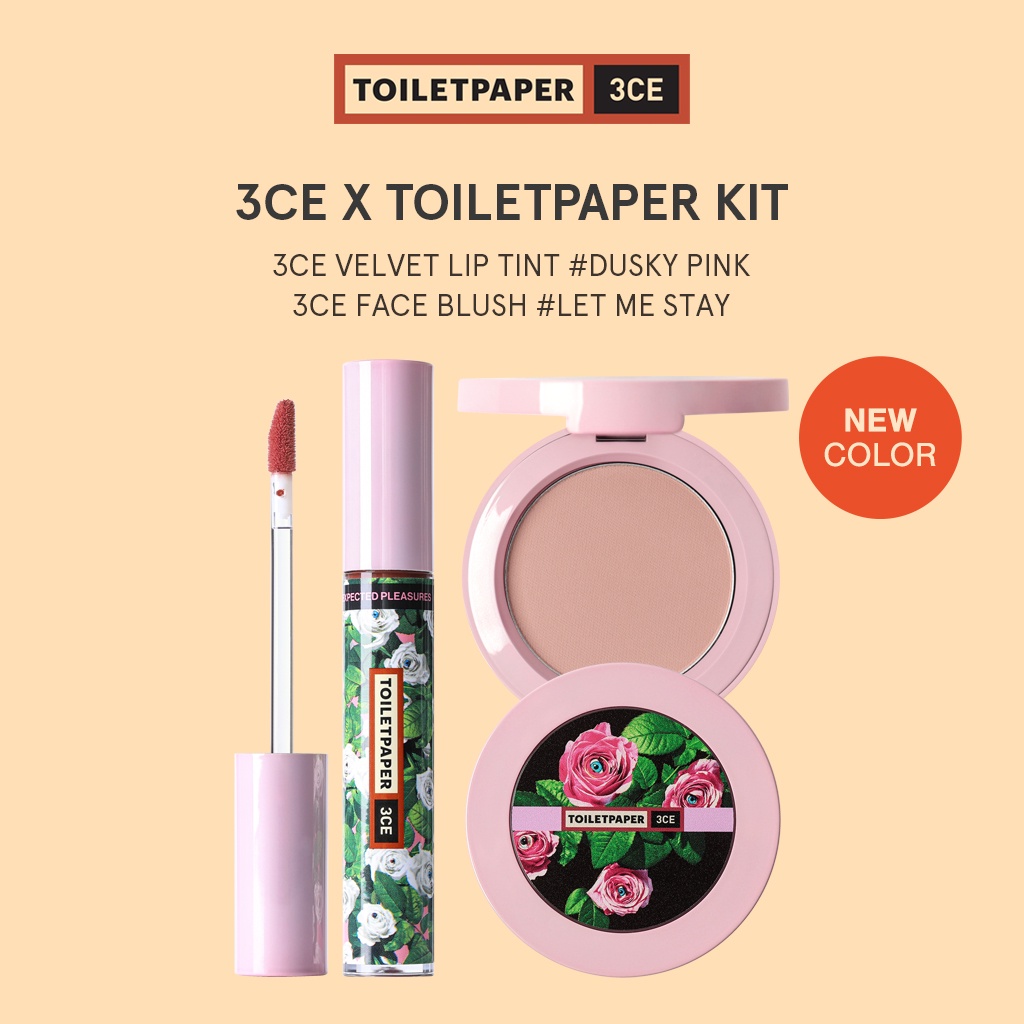 Bảng Phấn Má Hồng 3CE Kèm Cọ Trang Điểm Tiện Dụng 3CE TOILETPAPER BLUSH & LIP Kit | Official Store Kit Make up Cosmetic