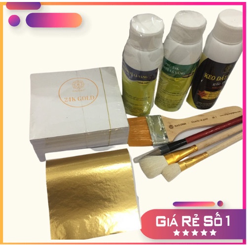 Combo dát vàng mini cho người mới tập dát vàng keo phủ gốc pu gồm 500 lá 24K Gold dát lên gỗ, kim loại, nhựa, đá, gốm sứ