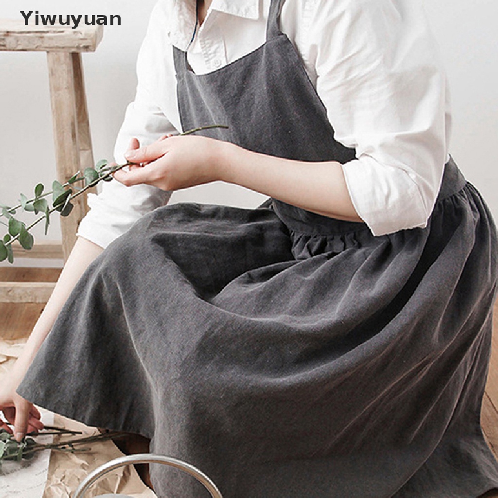 < Yiwuyuan > Tạp Dề Cotton Lanh In Hoa Đơn Giản Phong Cách Bắc Âu Cho Quán Cà Phê / Nhà Hàng Bán Chạy
