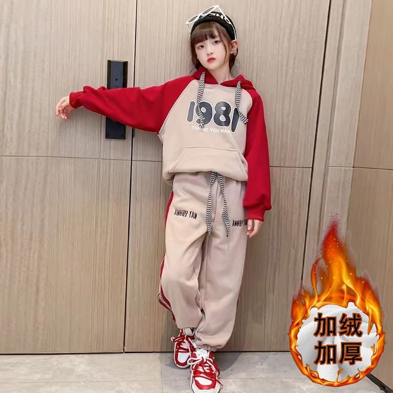Set Đồ Thể Thao Mùa Thu Đông Gồm Áo Hoodie Và Quần Dài Bằng Lông Cừu Dày Dặn Phong Cách Hàn Quốc Mới Cho Bé Gái 3-14 Tuổi